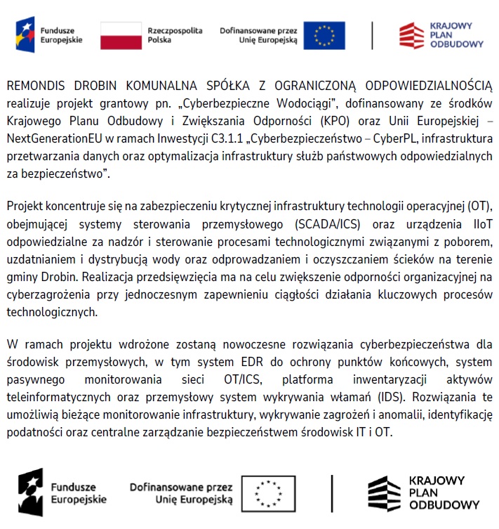 Projekt Cyberbezpieczne Wodociągi - REMONDIS Drobin